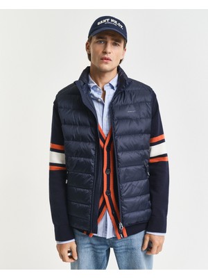 Gant Erkek Lacivert Regular Fit Dik Yaka Kaz Tüyü Yelek 3XL Düz Desenli Modern Stil