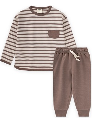 Cigit Çizgili Sweatshirt Takım 1-7 Yaş Vizon