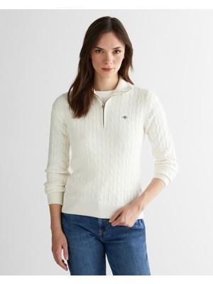 Gant Kadın Beyaz Regular Fit Yarım Fermuarlı Triko 4805418.113