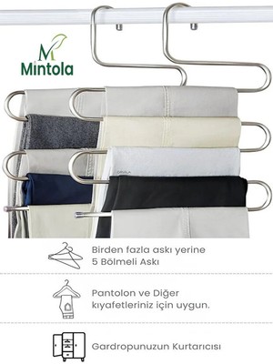 Mintola Store 3 Adet 5 Katlı Metal Pantolon ve Şal Askısı Dolap Içi Eşarp Askısı Çoklu Askılık