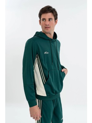 Maraton Boxy Erkek Kapüşonlu  Yeşil Sweatshirt