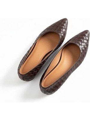 Ne&Ve Shoes Hakiki Deri Örgü Detaylı Kadın Sivri Burun Şık ve Rahat Babet