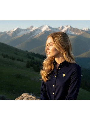 Kadın U.s. Polo Assn. Lacivert Basic Gömlek Uzun Kollu Pamuklu Düz Desenli Model 50308024-VR033