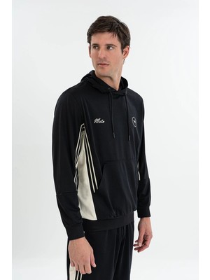 Maraton Boxy Erkek Kapüşonlu  Siyah Sweatshirt