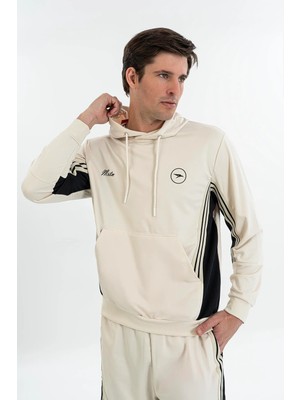 Maraton Boxy Erkek Kapüşonlu  Bej Sweatshirt
