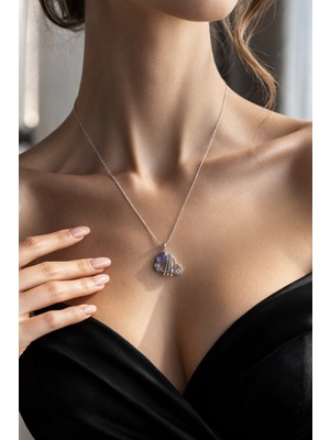 Miraç Gümüş Takı Atölyem 925 Ayar Gümüş Ametist Doğal Taş Kolye