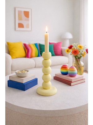 Bit Byte Brick Bubble Desenli Mumluk & Şamdan - Badem Sarısı