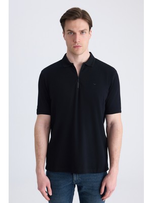 D'S Damat Ds Damat Regular Fit Siyah Pike Dokulu %100 Pamuklu T-Shirt 4HC140211214M