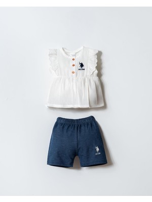 USB2966 - Ekru - U.s Polo Assn. Kız Bebek Şort T-Shırt Takım