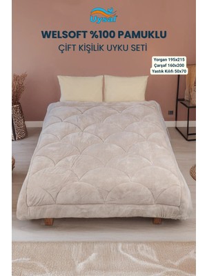 Uysal Yorgan Welsoft Akfil Midye Desen Çift Kişilik Uyku Seti BEJ