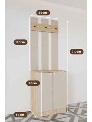 Evora 1 Modern Portmanto Askılı Ayakkabılık Vestiyer Vizon - Lefkas