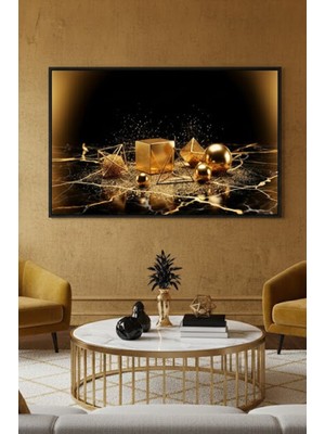 Safir Design Işıltılı Küre ve Piramit Temalı Siyah Gold Çerçeveli Tablo