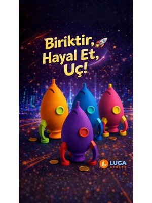 Luga Atölye Roket Tasarımlı Dekoratif Renkli Büyük Boy Kumbara