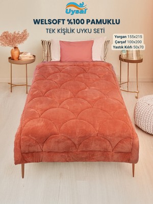 Uysal Yorgan Welsoft Akfil Midye Desen Tek Kişilik Uyku Seti TURUNCU