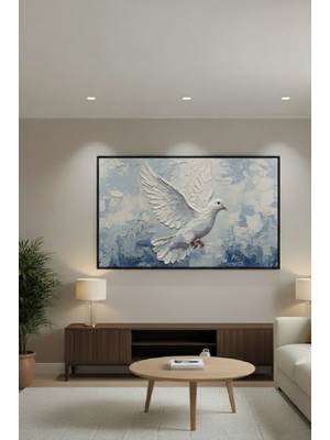 Safir Design Beyaz Güvercin ve Doğa Temalı Şık Çerçeveli Tablo