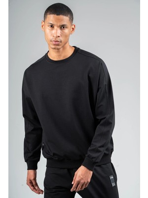 Maraton Oversize Erkek Bisiklet Yaka  Siyah Sweatshirt