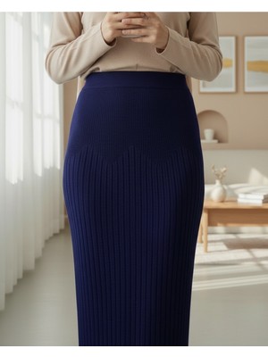 Modamorfo Beli Lastikli Pliseli Triko Etek -Laci