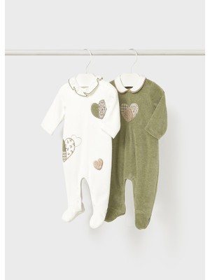 Mayoral Yenidoğan Kız Kalp Desenli Kadife 2'li Tulum