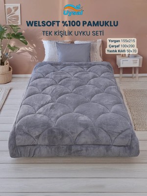 Uysal Yorgan Welsoft Akfil Midye Desen Tek Kişilik Uyku Seti ANTRASİT