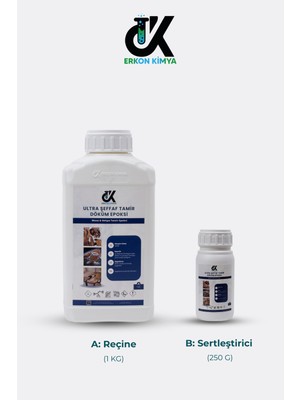 Erkon Kimya Ultra Şeffaf Tamir Döküm Epoksi 1 KG Masa & Sehpa Tamir İçin Kokusuz ve Parlak