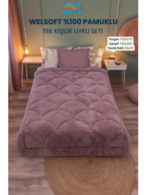 Uysal Yorgan Welsoft Akfil Midye Desen Tek Kişilik Uyku Seti GÜL KURUSU