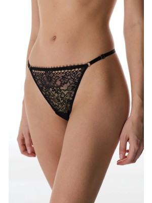 Penti Siyah Adjustable Dantelli Tanga