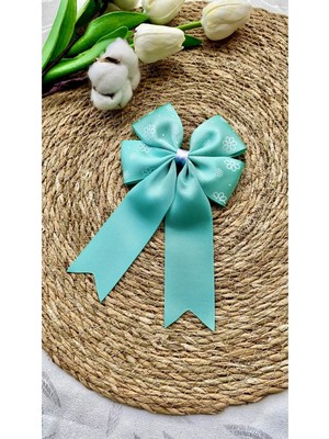 Kirpi Toka Su Yeşili Çiçek Desen Kuyruklu Kadın- Kız Çocuk Saç Tokası 12CM x 15 cm