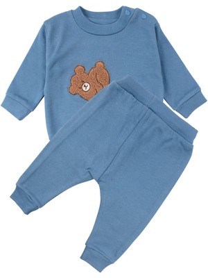 by BebekOdam Erkek Bebek Mavi Kahve Ayı Nakışlı Ipli Ikili Takım - 1016438