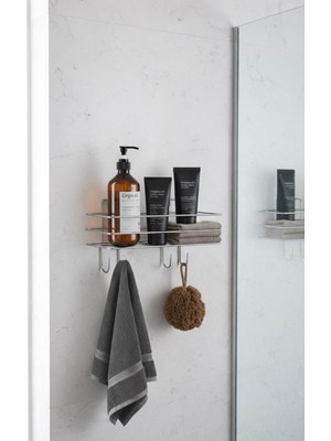 Sas Haus Krom Yapışkanlı Şampuanlık 30 cm Askılı Banyo Duş Rafı Organizer Tşk-01