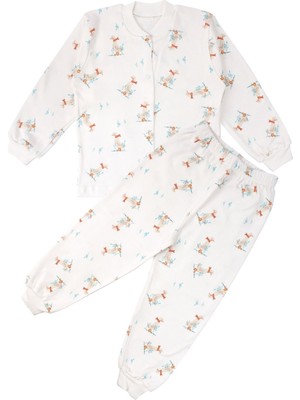 by BebekOdam Unisex Ekru Ördek Desenli Çıtçıtlı Pijama Takımı - 1016597
