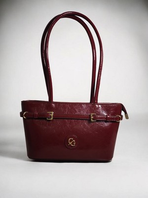 Januga Kadın Bordo Kemer Detaylı Kaliteli Astarlı Kırışık Parlak Deri Fermuar Kapama El ve Omuz Çantası