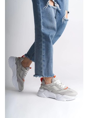 Zerenyus NOVA Premium Yüksek Taban Rahat Gri Turuncu Kadın Sneaker