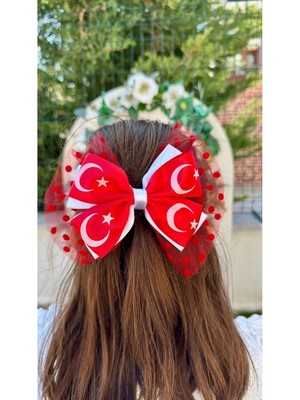 Kirpi Toka Kırmızı Beyaz Türk Bayrağı Baskılı 29 Ekim Cumhuriyet Bayramı 23 Nisan Kız Çocuk Tokası