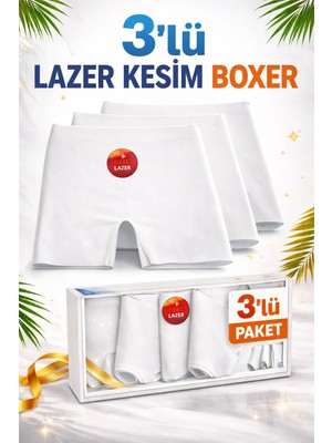 Dorya 3’lü Kadın Lazer Kesim Boxer Siyah Beyaz Ten Karışık Dikişsiz Yüksek Bel Esnek Külot