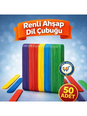 Nistabolje 50 Adet Renkli Ahşap Büyük Geniş Dil Çubuğu Abeslang Eğlenceli Hobi ve El İşi Projeleri İçin