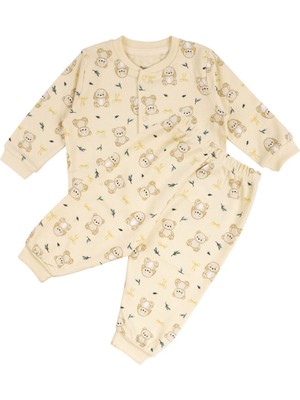 by BebekOdam Unisex Sarı Ayıcık Tavşan Baskılı Çıtçıtlı Pijama Takımı - 1016590