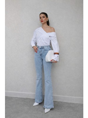 Ecenin Favorileri Açık Mavi Ispanyol Paça Kadın Jean Pantolon