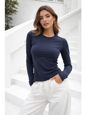 Rich Kadın Lacivert Bisiklet Yaka Uzun Kollu Body