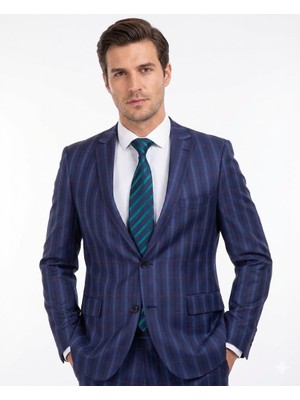 FABIO CASSEL Lacivert Kareli Premium Erkek Takım Elbise – Slim Fit Özel Gün & Davet Takımı