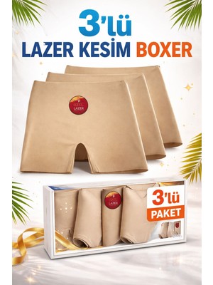 Dorya 3’lü Kadın Lazer Kesim Boxer Siyah Beyaz Ten Karışık Dikişsiz Yüksek Bel Esnek Külot