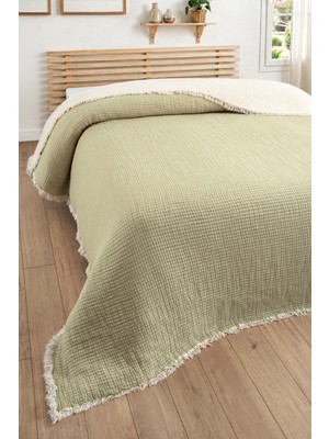 Sevim 5 Katlı Dolgulu Müslin Yorgan 240X260 Cm- Battal Boy Yatak Örtüsü-Yeşil