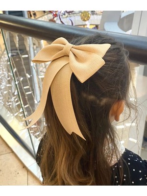 Kirpi Toka El Yapımı Keten Krem Uzun Kız Çocuk Saç Tokası 20X25 cm