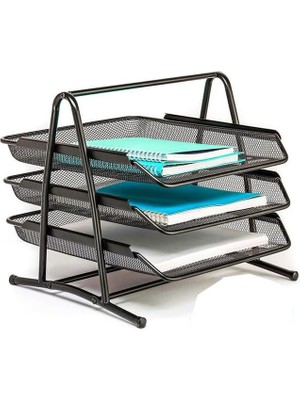 Evrak Rafı 3 Lü 1 Paket Masa Üstü A4 Dosya Düzenleyici Kağıt Tepsisi Fileli Üç Katlı Hareketli