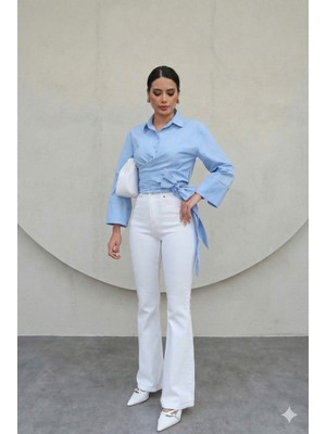 Ecenin Favorileri Beyaz Ispanyol Paça Kadın Jean Pantolon