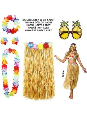İlk El Grup Ieg™ Hawaii Parti Kostüm Seti - 60 cm Hasır Etek, Çiçekli Aksesuarlar ve Ananas Gözlük