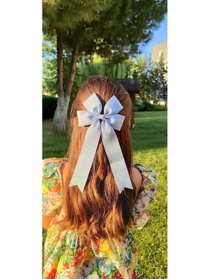 Kirpi Toka Bebe Mavi Kurdele Fiyonk Çocuk Saç Toka, Uzun Kuyruklu Grogren Klipsli Kız Çocuk Saç Tokası