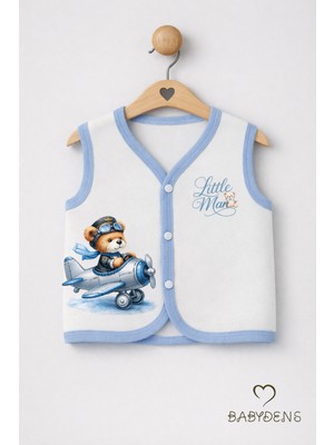 Babyden's Erkek Bebek Yelek Pamuklu Çıtçıtlı Elmas Jakarlı Ayıcık Baskılı Yenidoğan Bebek Yeleği Mevsimlik
