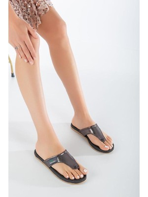 Sandal Spor Kadın Parmak Arası Günlük Terlik SS001-0108 Platin Sultan