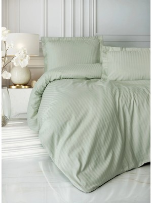 K&A Stripe Elegant Adaçayı Çift Kişilik Saten Nev Takımı