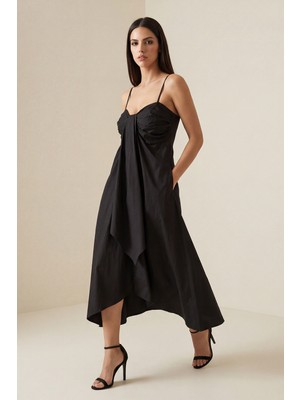 Setre Siyah %100 Pamuk Yaka Detaylı Rahat Kesim Elbise